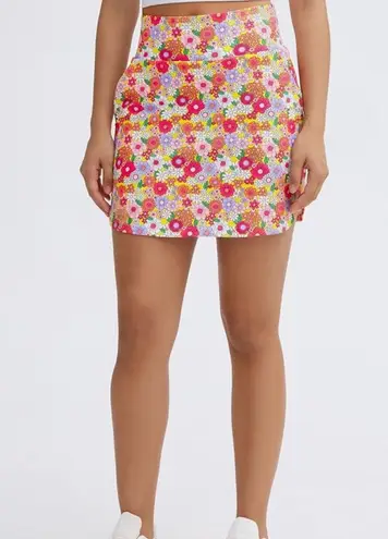Floral Tennis High Waist Lightweight Athletic Casual Skort (skirt with pockets) Pink Size M