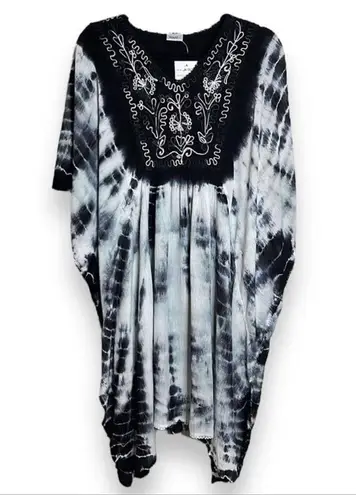 Tie Dye Beach Coverup Black & White OS (M/L) Blouse Caftan/Kaftan Poncho style Size M