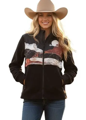 Hooey Desert Scene Fleece Jacket Full Zip Black Western Outdoorsy M Size M