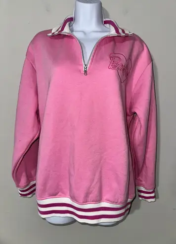 Barbie Pink Quarter Zip Sweatshirt Fleece Heart Logo L Size L