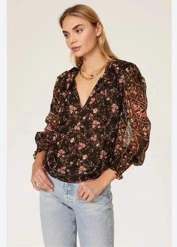 MISA Los Angeles Siena Split‑Tie Chiffon Blouse – Las Brisas Mix, Size XS NWT