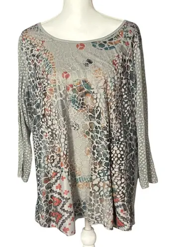 Ali Miles Top Size 1X Mesh Layered Animal Print Gray Aztec Boho Artsy Semi Sheer thumbnail 1