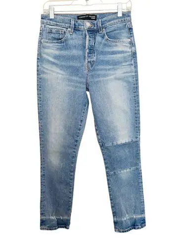 Veronica Beard Ryleigh High Rise Slim Straight Patched Jeans