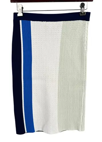 PH5 Colorblock Knit Pencil Skirt Blue Cream Textured Stretch Pull
