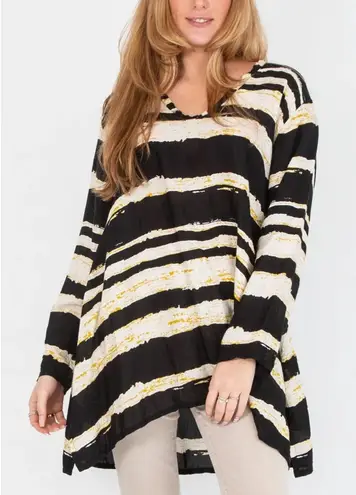 MASAI Copenhagen Berta Loose Paint Stripe Tunic Top Women's Medium Black White