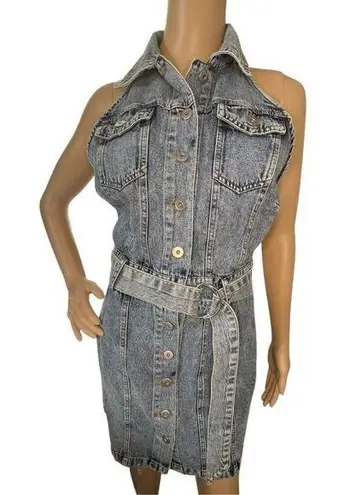 Skylar Rose Vintage Denim Button Up Halter Mini Dress With Belt
