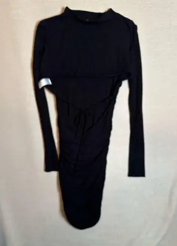 Naked Wardrobe Ruched Long Sleeve Cutout Minidress Bodycon Black Stretch Small