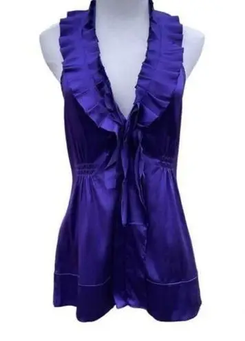 BCBGMAXAZRIA Silk  halter top Purple XS Satin Stretch Ruffle Detail Y2k 2000s