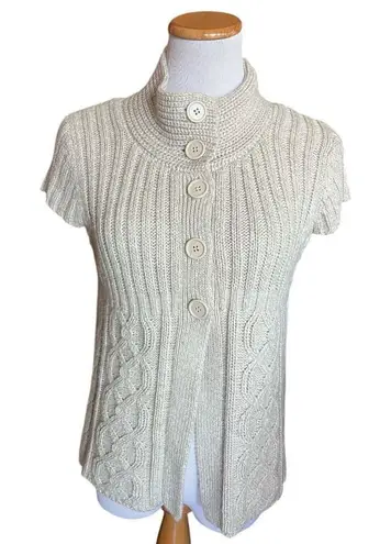 it's our time Womens It is Our Time Mock Neck Chunky Button Cable Knit Oatmeal Sweater - Sz XL - Image 1