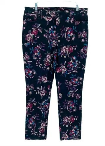 Bandolino Amy Black Pink Floral High Rise Slim Fit Jeans Women's Plus Size 18