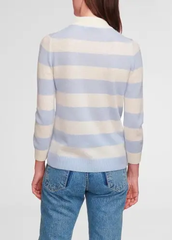 White + Warren Mariner Cashmere Mock Blue & Cream Striped Pullover Sweater Sz M Size M