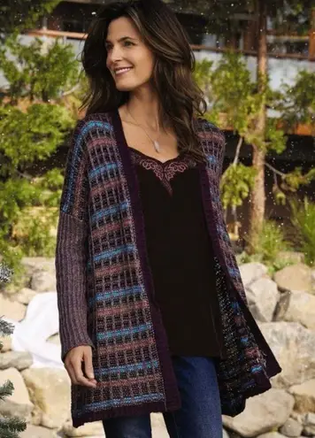 Soft Surroundings Multi-Color Textured Eirene Open Front Cardigan Sweater - L/XL