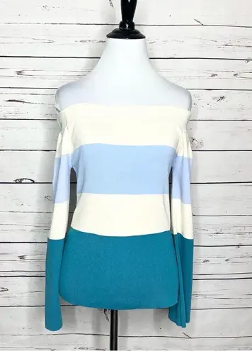 Cloud Ten NWOT Off Shoulder Teal Blue & White Stripe Long Sleeve Top Size Medium
