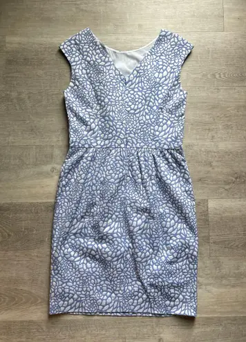 Cynthia Steffe Jasmine Jacquard Blue And White Dress Size 6 Cap Sleeves Retro