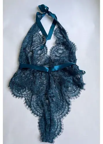 OH LA LA CHERI Women's Naomi Eyelash Lace Halter Teddy Size L/LX