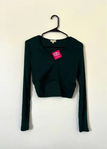 Heart and Hips Jade Green Long Sleeve Crop Blouse