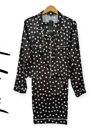 Nasty Gal  | NWT | US 14 | Star-t the Party Black Satin Pyjama Pajama PJ Set - Image 3
