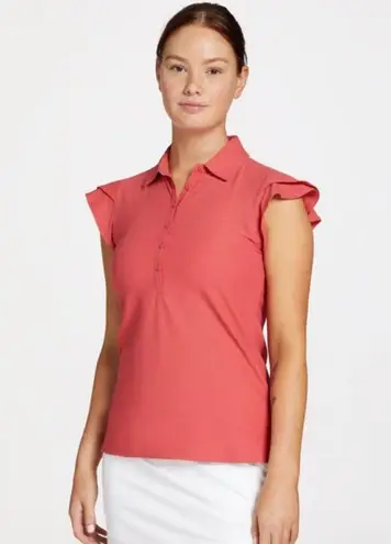 Calia Women's Apricot Pink Aura Honeycomb Flutter Sleeve Golf Polo Shirt Size XL