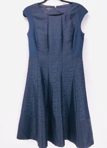 Lafayette 148 New York Full-Skirt Jacquard Panel Sleeveless Fit Flare Dress Navy