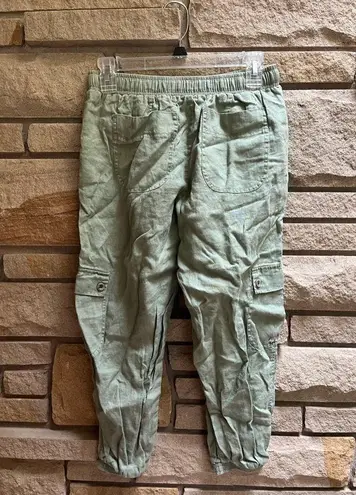 Bella Dahl Cargo Jogger Track Pants 100% Linen Olive Green Small