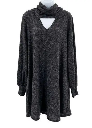 My Story Charcoal Keyhole Mock Neck Cowl Neck Long Sleeve Sweater Dress
