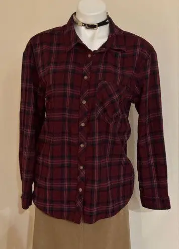 Thread and Supply  Burgundy, Purple & Blue Plaid Button Down Collard Shirt …