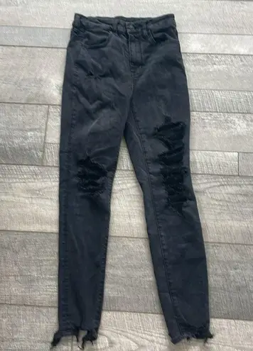 American Eagle Size 0 Black Distressed Super High-Rise Jeggings