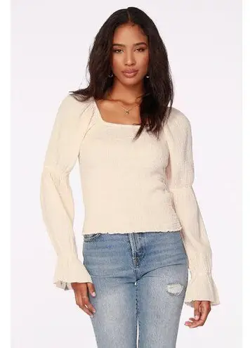 Bobi Blouse Large Smocked Bare Light Peach NWT Long Sleeve 100% Cotton Stretch