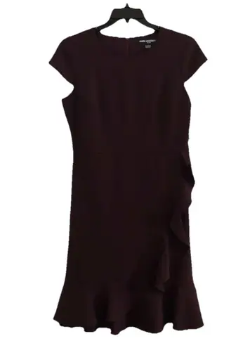 Karl Lagerfeld Paris Dress, Ruffle Detail, Burgundy, Sz 6, Office Cocktail Event