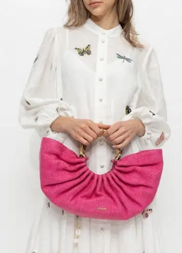 Cult Gaia ππ Banu Mini Tote Bag Raffia Half Moon ~ Qajar Rose Pink NWT