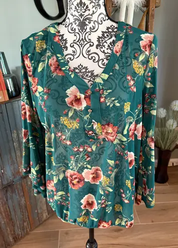Ember size XL green floral blouse - top