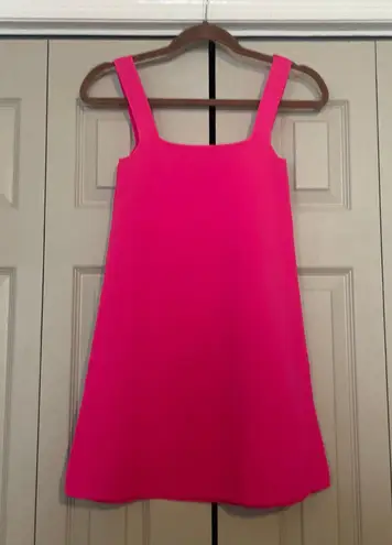 ZARA shift dress neon pink square neck sleeveless knit thick straps Barbie