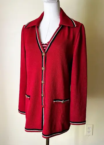 St. John Y2K Collection Red Knit Jacket & Striped Shell Set Small Santana Knit