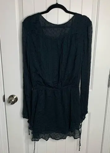 Free People  black dahlia long sleeves chiffon swiss dot mini dress size large