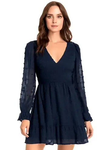 BTFBM Navy Swiss Dot Smocked Dress M Blue Size M