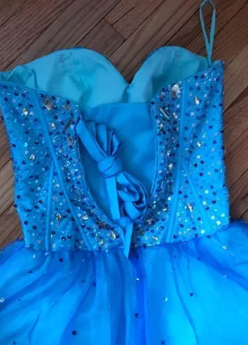 Ice & Fire Aquamarine Turquoise Corset Tulle Straps Gown Ball Evening beads xv heart Fairy Embellish Sequin Pageant Blue Size 12