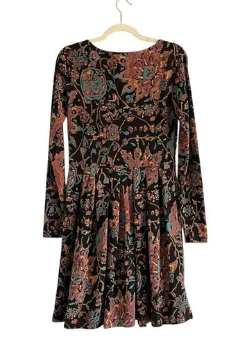 Peruvian Connection babydoll mini dress Long Sleeve Abstract print Sz Small