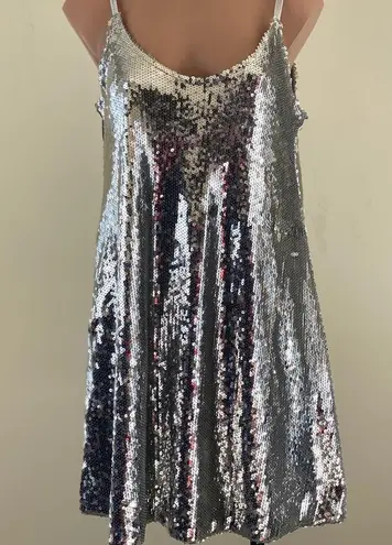 Silver Sequin Slip On Sweetheart Dress