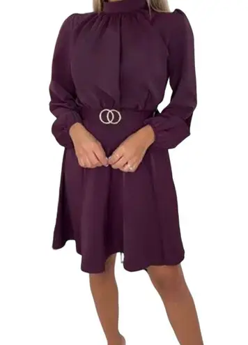 AX Paris Purple - Plum Long Sleeve Belted Skater Dress, Size M, $34, B53