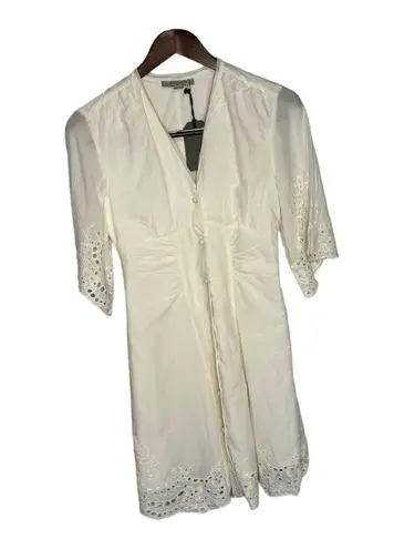All Saints Una Broderie Chalk White V-Neck Dress Size 4 New