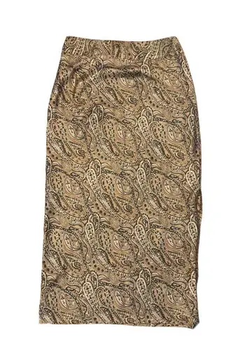 Walter Baker NWT Satin Brown, Black & Cream Paisley Satin Pencil Midi Skirt Sz 2