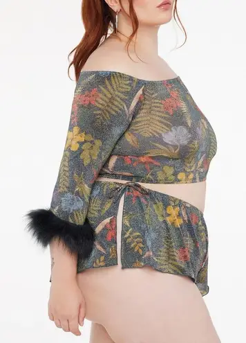 Savage X Fenty Trophy Wife Off Shoulder Shimmer Mesh Top 2X | Faux Fur Y2K Size XXL