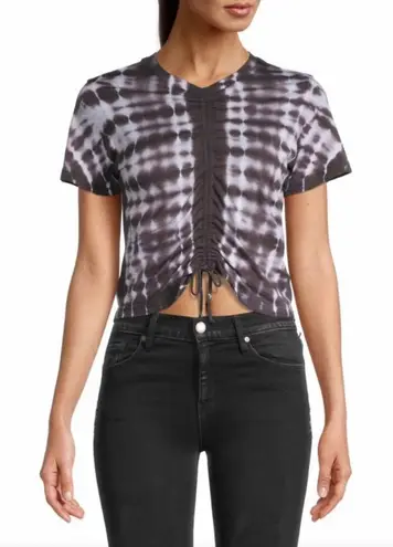 MONROW Cropped Tie Dye Babydoll Tee Short Sleeve Drawstring Gray Size XS New