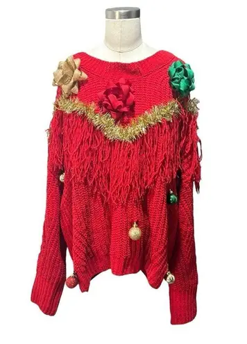 Ugly Christmas Sweater  RED No Boundaries ornament and bows size XXXL