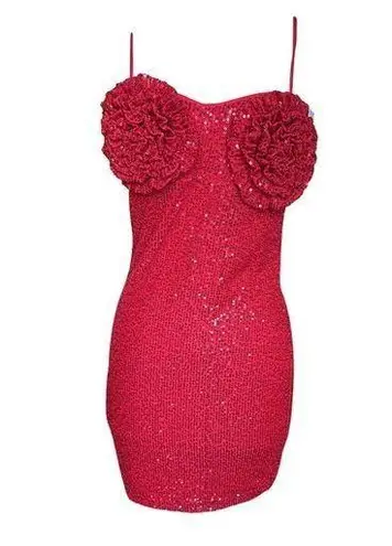 Stella Laguna Beach Sequin Mini Dress Party Cocktail Red Floral S