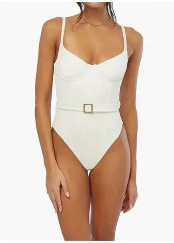 We Wore What Solid Off White Danielle Belted Underwire One Piece Swimsuit M NWT