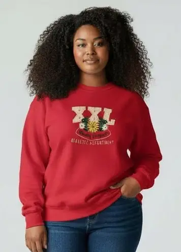 Vintage Embroidered Athletic Red Graphic Women's Crewneck Sweater Size XL