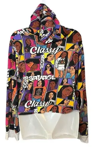 On Fire Melanin Queen Comic Book Long Sleeve Hooded Tee Shirt XL