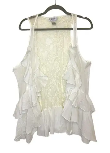 J. Lee Ivory White Lace Ruffle Vest Boho Festival Fairycore Romantic Layering XL