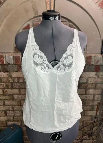 camisole slip white cotton sheer lace at bust Size XL